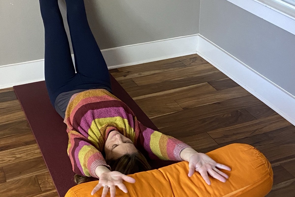 Arms extended, a joint at work