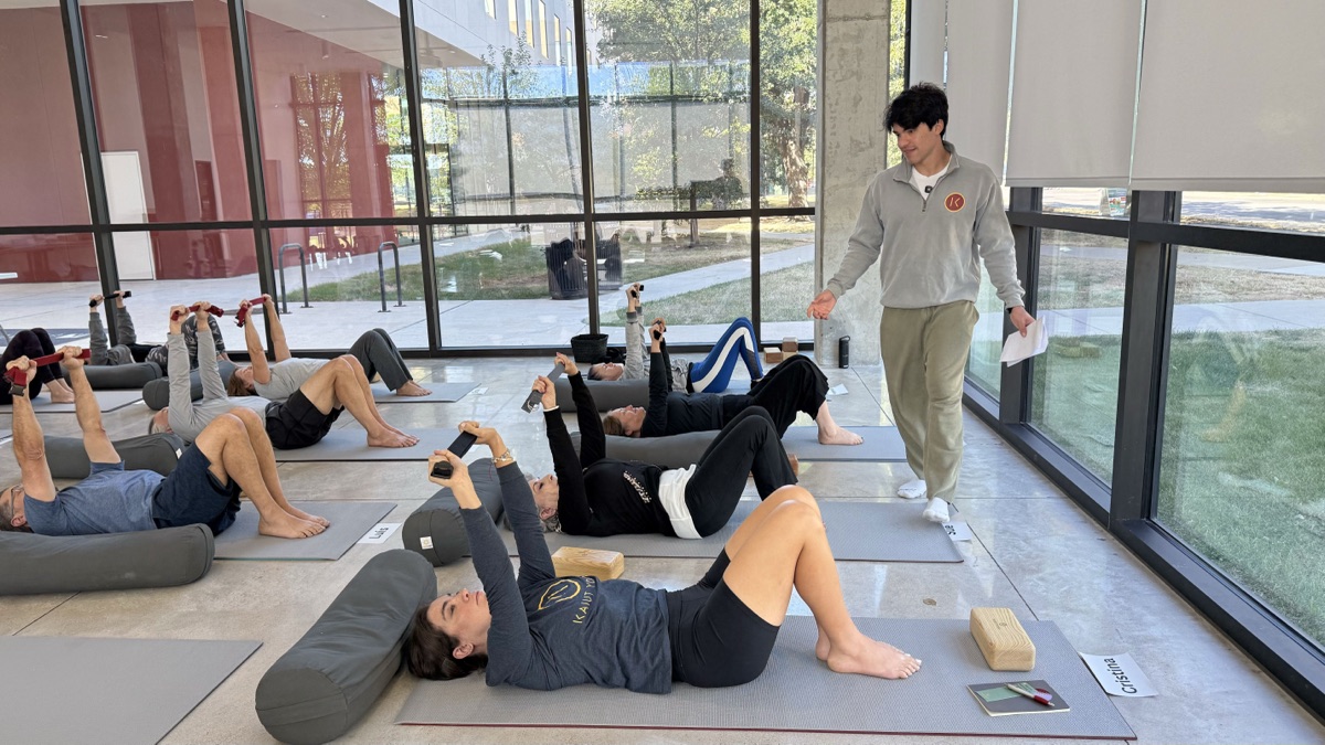 A group mid-session on the floor