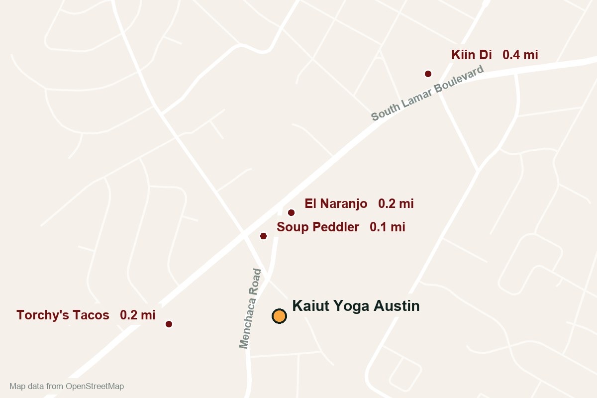 A map of the studio on Menchaca Road and the places to eat near it